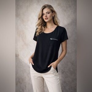 Paper Crane Short Sleeve Exposed Zippers Blouse Black Size Medium